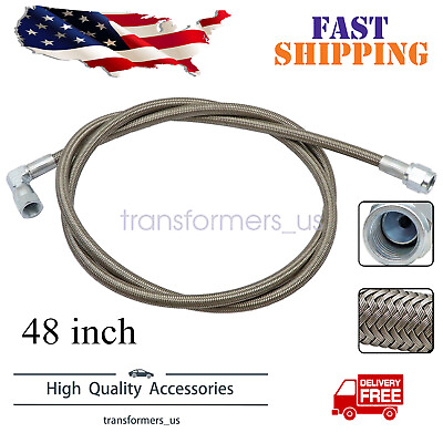 #ad Turbo Oil Feed Line 48quot; Steel Braided 4 4AN 90 Degree x Straight PTFE Line US $16.61