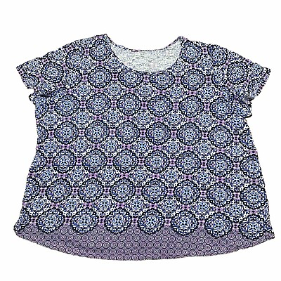 #ad Kim Rogers Womens Shirt 2X Blue Purple Short Sleeve Curvy Fit Plus $11.99