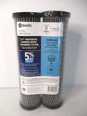 AO Smith 2.5” Universal CARBON WRAP SEDIMENT FILTER 5 Micron New In Sealed 2Pack $12.99