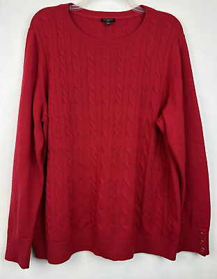 #ad Talbots Sz 2X Cable Knit Sweater Lambs Wool Blend Long Sleeve Solid Red $26.99