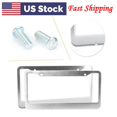 #ad 2 x License Plate Frame Tag Cover With Screw Caps Stainless Steel Metal US Store $9.86