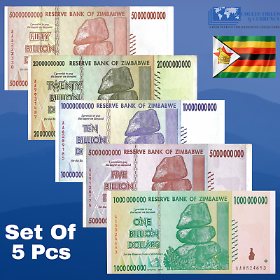 #ad ZIMBABWE 1 5 10 20 50 Billion Dollars 2008 USED Condition TRILLION 50 100 $11.95