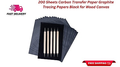 #ad 200 Sheets Carbon Transfer Paper Graphite Tracing Papers Black for Wood Canvas $11.00