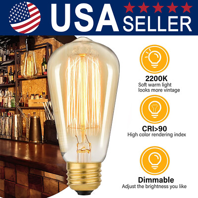 #ad 1 3 6 Pack ST58 E26 Vintage Edison Bulb 40W 60W Filament Light Bulb 2200K US $6.64