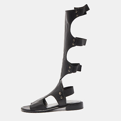#ad Stuart Weitzman Black Leather Gladiator Backview Sandals Size 35 $156.20