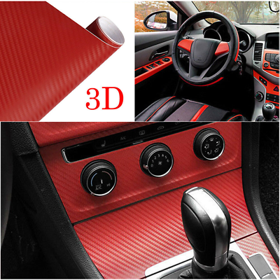 #ad 3D Car Red Carbon Fiber Vinyl Wrap Sticker Car Interior Accessories Panel $10.80