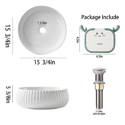 #ad Bathroom Vessel Sink White Ceramic Basin Bowl and Pop up Drainer Set Round Basin $79.32