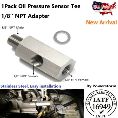 #ad 1 8quot; NPT Oil Pressure Sensor Tee to NPT Adapter Turbo Supply Feed Line Gauge SS $7.50