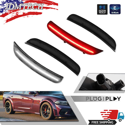 #ad For 2015 2020 Dodge Charger Front White amp; Rear Red LED Side Marker Lights Smoked $29.99