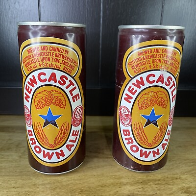 #ad VINTAGE NEWCASTLE BROWN ALE 450ML 1970s Empty Beer Can Pub Decor Lot Of 2 C $49.99