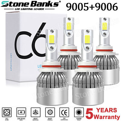 #ad 4x Combo 9005 9006 LED Headlights Fog Light Kit Bulbs 6000K High Low Beam White $14.79