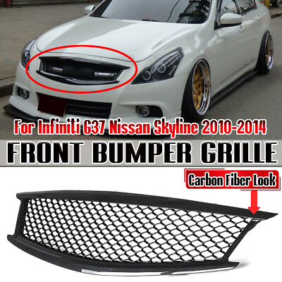 #ad For Infiniti G37 Nissan Skyline Sedan 10 14 Carbon Fiber Look Front Bumper Grill $99.99