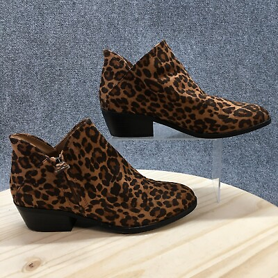 #ad So Boots Womens 10 M Ankle Booties Angelfish Leopard Heels 60769 Brown Fabric $33.24