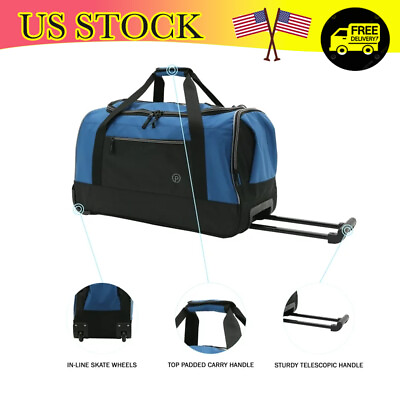 #ad 25quot; Travel Duffel Bag with Telescopic Handle Rolling Wheels Portable Carry On US $36.17