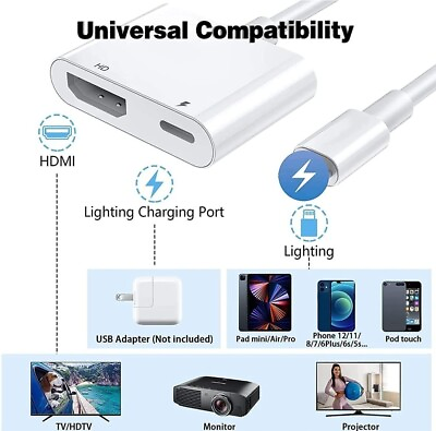 #ad SK Apple Lightning to Digital AV HDMI Adapter for iPhone iPad monitor Laptop $11.99