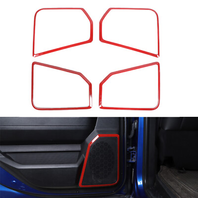 #ad 4x Interior Door Speaker Trim Cover Decor Frame For Dodge Ram 1500 2010 2017 Red $29.69