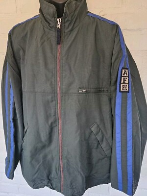 #ad VTG Abercrombie Performance Zip Up Oversized Jacket Mens L Green Blue Stripe EUC $64.95