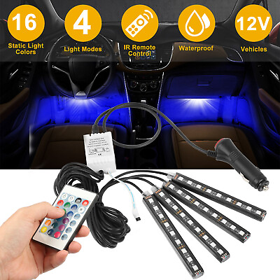 #ad 4PCS 36 LED Car Interior Atmosphere Neon Lights Strip 12V With IR Remote Control $10.03