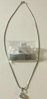 #ad Landu Necklace amp; Earring Set .925 Silver Simulated Round Diamond New Free Ship $19.98