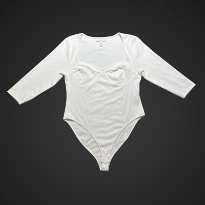 #ad Plus Size Ribbed Sweetheart neckline White Bodysuit Women’s 2X $14.99