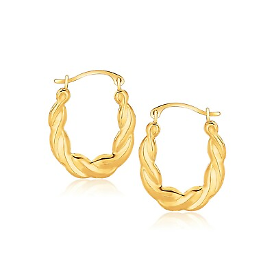 #ad Womens 10k Yellow Gold Oval Twist Design Hoop Earrings $92.23