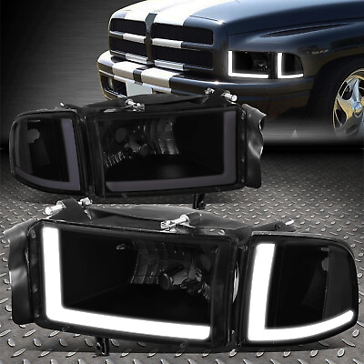 #ad DUAL L LED DRL FOR 94 02 DODGE RAM 1500 2500 3500 HEADLIGHT BLACK SMOKED CLEAR $102.49
