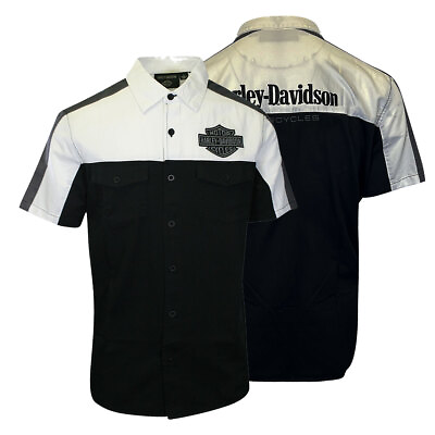 #ad #ad Harley Davidson Men#x27;s Shirt Black Beauty Colorblocked Darting Short Sleeve S57 C $63.25