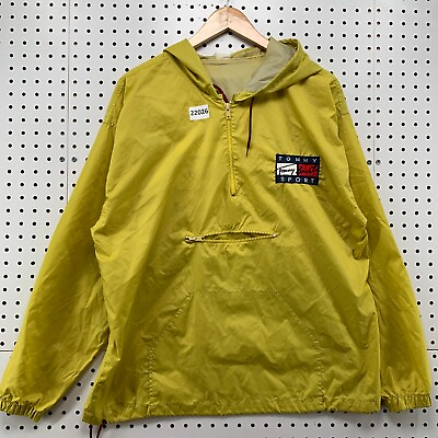 #ad Tommy Sport Hooded Windbreaker Jacket Pullover Yellow Fits Adult Large 23x28.5 $19.90