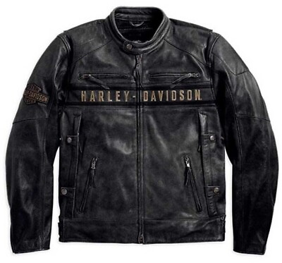 Men#x27;s Harley Davidson Passing Link Triple Vent Motorcycle Black Leather Jacket $114.94