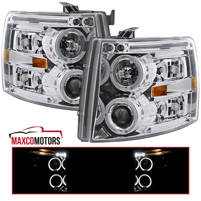 #ad Projector Headlights Fits 2007 2013 Chevy Silverado 1500 2500HD LED Halo Lamps $163.49