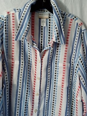 #ad Ladies 2x Button Shirt Red White Blue 3 4 Sleeve Vented Cruise Travel Packable $13.00