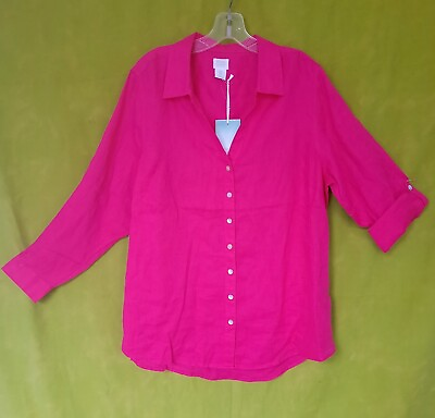 #ad Sigrid Olsen LINEN top blouse women PLUS Size 1X PINK free style mother#x27;s day $26.99