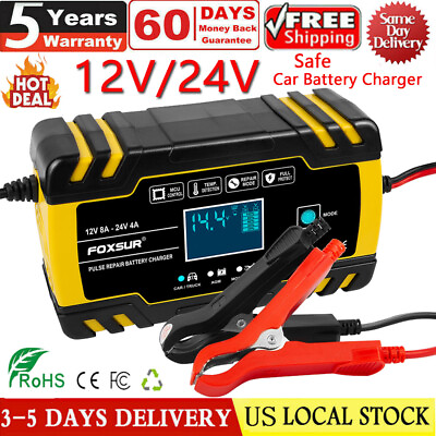Portable Car Battery Charger 24V 12V 8A Automatic Pulse Repair Starter AGM GEl $25.59