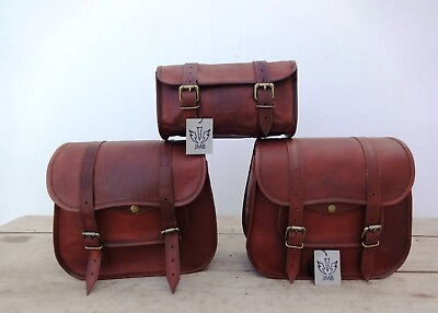 #ad Saddle Bags Brown Leather Motorcycle Saddlebag Luggage Panniers JMB2025 $61.99