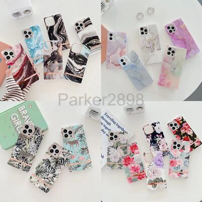 #ad For iPhone 14 13 12 11 Pro Max Plus Marble Floral Pattern Square TPU Case Cover $9.99