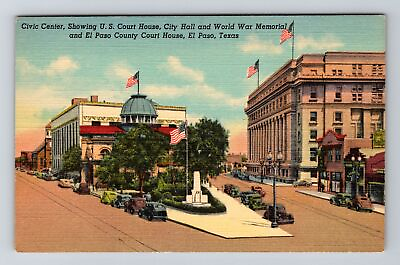 #ad El Paso TX Texas Civic Center Showing US Court House Vintage Souvenir Postcard $7.99