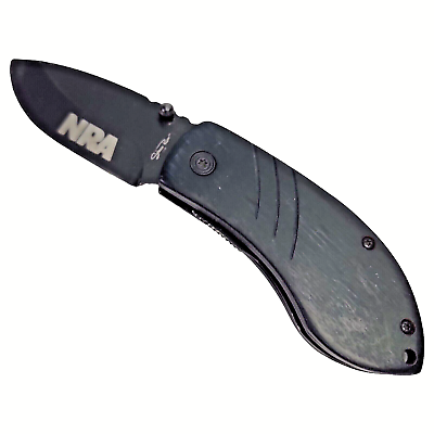 #ad NRA Pocketknife Folding Stone River Black Blade Knife Liner Lock Vintage $7.99