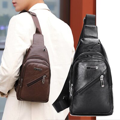 #ad Mens Leather Sling Bag Chest Shoulder Bag Travel Bag Backpack Crossbody Bag Gift $11.67