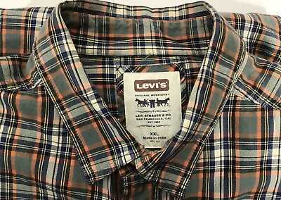 #ad Levi#x27;s Shirt Men’s 2XL Plaid Long Sleeve Button Up Western Cowboy Rodeo $16.97