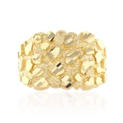 #ad 10K Solid Yellow Gold Diamond Cut Nugget Ring $259.00