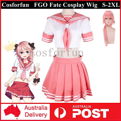 #ad FGO Fate Apocrypha Astolfo Cosplay Wig Costume Pink Sailor Suit JK Uniform Party AU $40.79