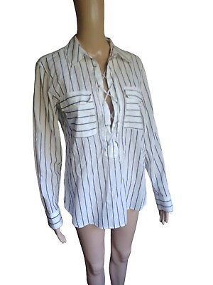 #ad Equipment Womens Long Sleeved V Neck Button Up Top Pockets Size Small Petite $24.99