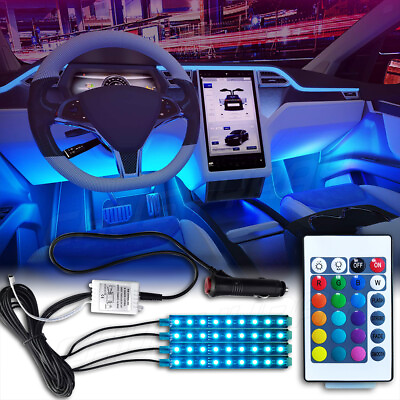 #ad 4PCS 36 LED Car Interior Atmosphere Neon Lights Strip RGB multicolor IR Remote $16.66
