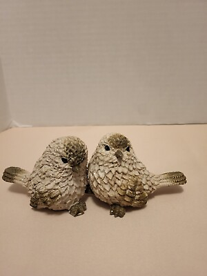 #ad 2 Small Resin Bird Figurines Gray amp; White Shelf Or Table Sitters $12.00