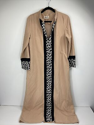 #ad Vintage Vanity Fair Cheetah Print Fleece Night Gown Size 14 Long Sleeve Peach $30.00