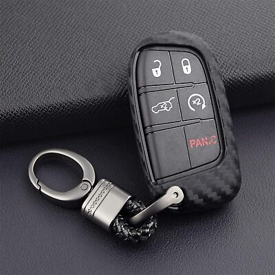 #ad Accessories Cover Case Ring For Dodge Chrysler Jeep Carbon Fiber Key Fob Chain $8.99