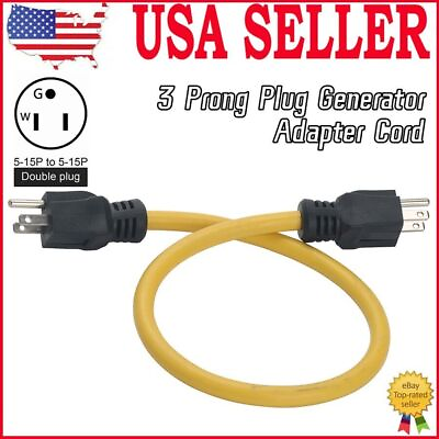 #ad 3 Prong Plug to Plug 12AWG 125V Generator Adapter Cord NEMA 5 15P to 5 15P NEW $13.98