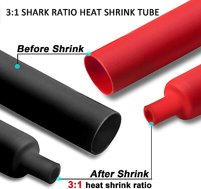 #ad 3:1 Marine Grade Waterproof Black or Red Heat Shrink Tubing Glue Adhesive Lined $14.24