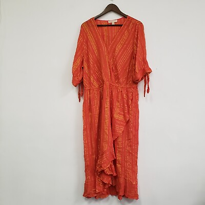 #ad Michael Michael Kors Womens Short Sleeve Maxi Dress Size 2X Metallic Orange $28.25