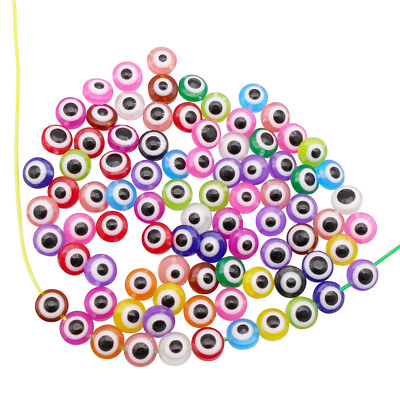 #ad 100pcs Hole 1mm Acrylic 10mm Evil Eye Design Loose Beads DIY Making Findings $3.79